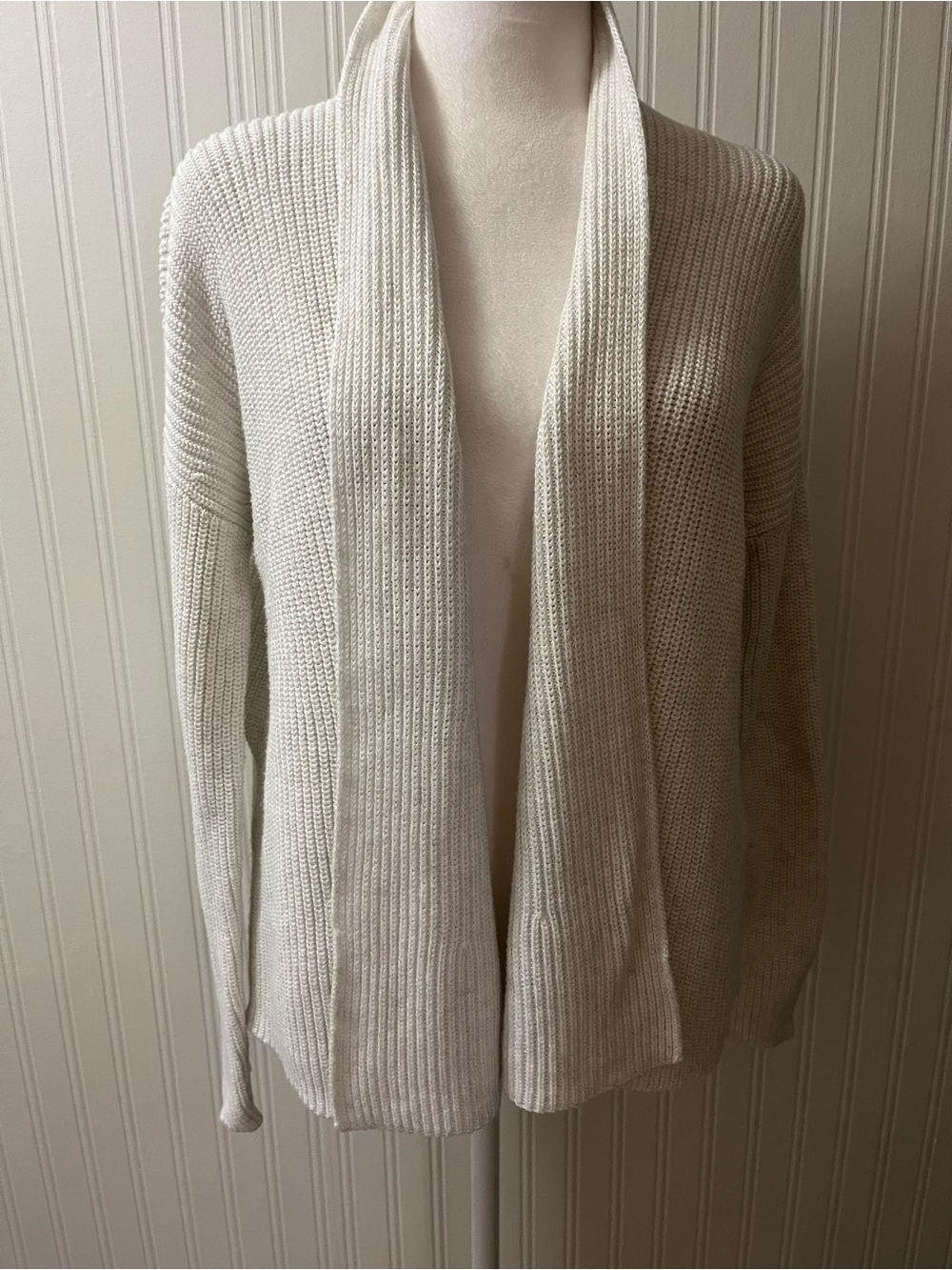 Eileen Fisher Open-Front Cream Knit Cardigan